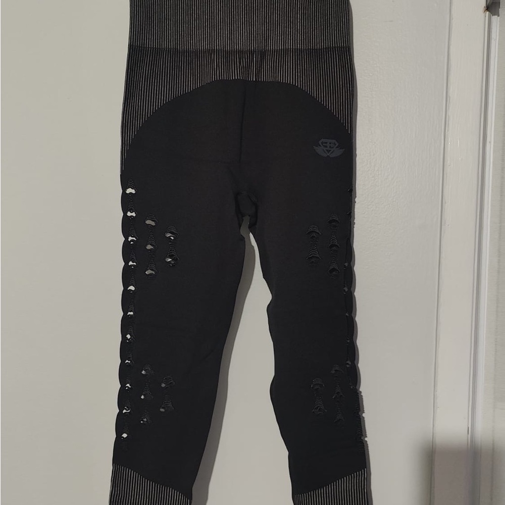 Edgy Black Leggings with Ladder Straps